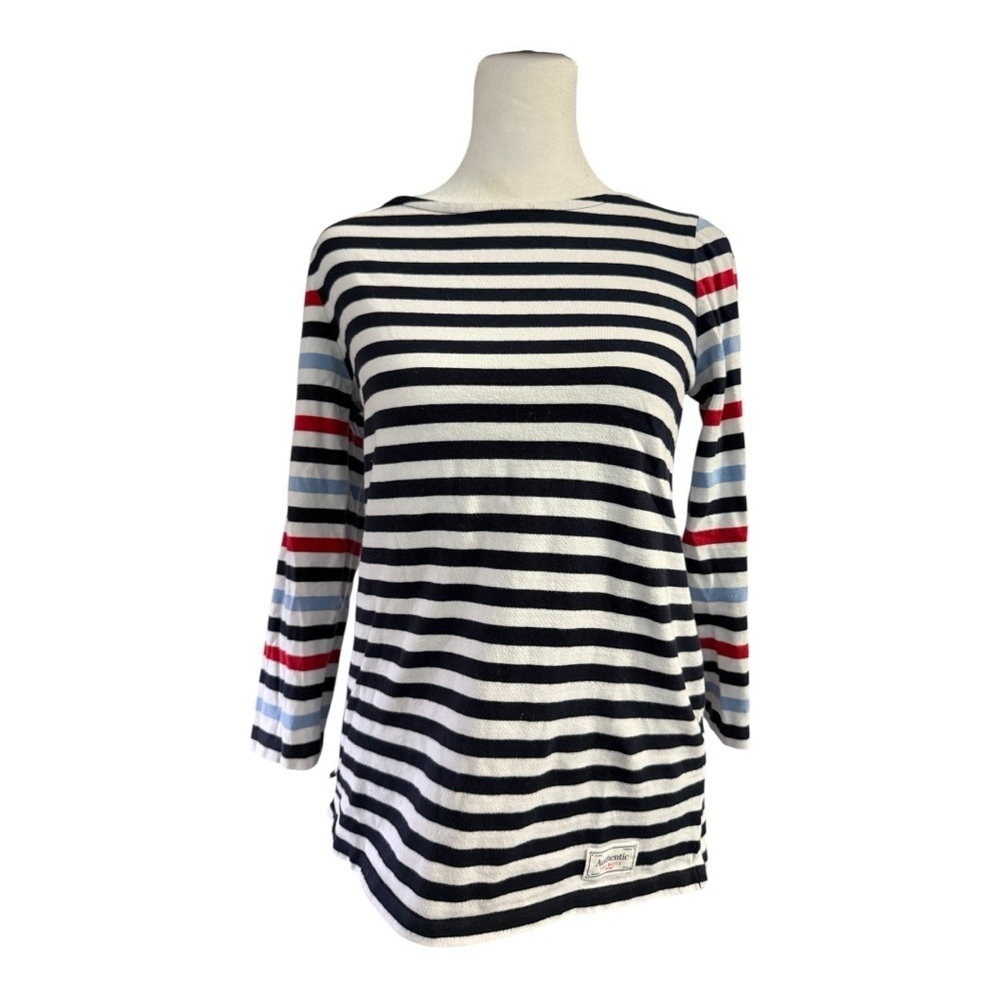Talbots Women's Striped Bateau Boatneck Tee Top 3/4 Sleeves XS